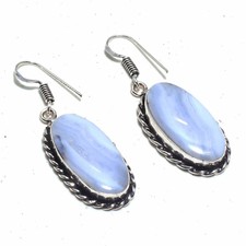 Jewelry Handmade Earrings Le-85430 Blue Lace Agate Ethnic