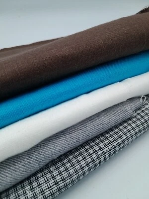 Remnant Scrap Bag 5 Pieces 100% Irish linen Craft Fabric QF58 Brown White Blue - Image 1 of 4