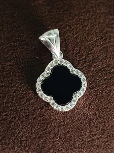 Trébol Trébol Flor Hoja Ónix Negro Colgante Plata de Ley 925 Nuevo Circonita Piedra - Imagen 1 de 4