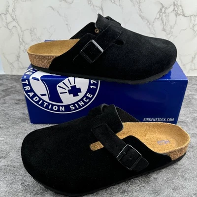 Birkenstock Boston Plantilla Suave Negro Gamuza Cuero Zapatillas Unisex/EU37-45 Foto 1 de 4