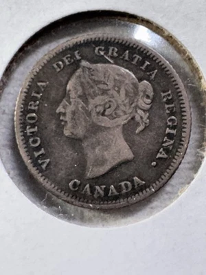 1880-H Canada 5 Cents Small Silver Coin Scratched - Image 1 of 4