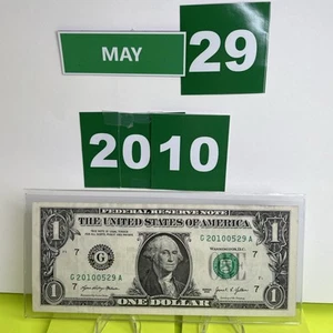 Dollar Birthday Note May 29 2010 $1 Bill Fancy Serial Number Anniversary - Picture 1 of 23