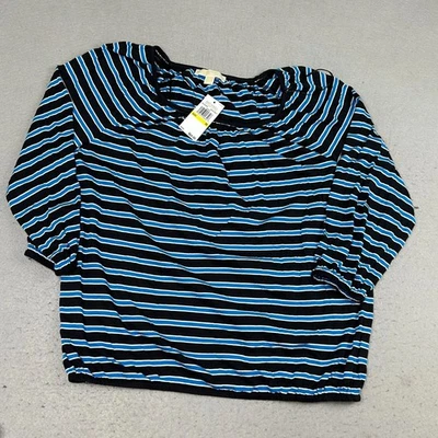 Camisa Michael Kors Mujer Mediana Azul Rayas Mangas 3/4 Ligera Top Nueva con Etiquetas Foto 1 de 4