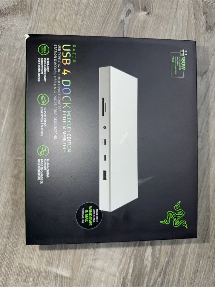 Razer USB 4 Dock Mercury 14 Portas USB-C Dock DualMonitor em 4k 100W RC21-02280200 - Imagem 1 de 2