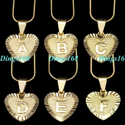 Colgante Corazón Letra "E" Real Oro Amarillo 18K Relleno Libre de Deslustre + Collar Cadena Foto 1 de 3