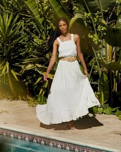 Splendid Jenna Square Neck Wide Strap Garter Waist Ruffled Maxi Dress XS - Picture 1 of 8