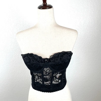 Sujetador largo vintage Valmont negro encaje corsé Bustier para mujer 36B con aros deshuesado Foto 1 de 4