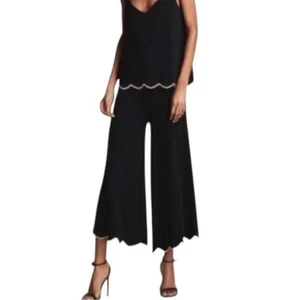 Zara Knit schwarz gewellter Saum weites Bein kurze Hose elastischer Bund Pull On Small - Bild 1 von 8