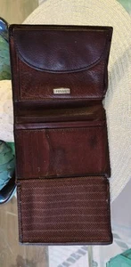 Fossil Vintage Leather Trifold Wallet Coin Slot Preloved Dark Brown - Picture 1 of 11