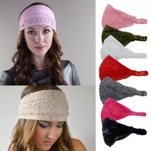 Wide lace headband elastic bandana turban hair band ladies summer sport. ` - Picture 1 of 22