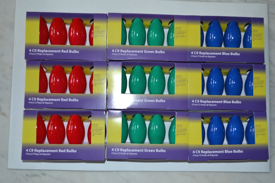 C-9 Replacement Bulbs Christmas Red Green Blue  (12 OF EACH = 36 TOTAL) NEW - Image 1 of 1