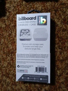 Billboard BB1908 Stereo Earbuds with In-Line Mic, Storage Case, White, New! - Picture 1 of 1