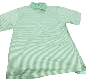 Peter Millar Mens Polo Shirt Size Large Green White Striped Short Sleeve - Picture 1 of 7