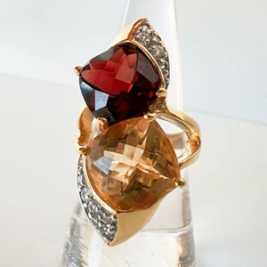 Kapelle Zenray 925 Sterling Silber Ring vergoldet Granat Citrin Größe 7 - Bild 1 von 10