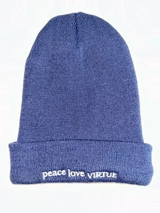 PEACE LOVE VIRTUE  unisex Beanie - Stocking Cap - Winter Cap - Hat - Picture 1 of 3