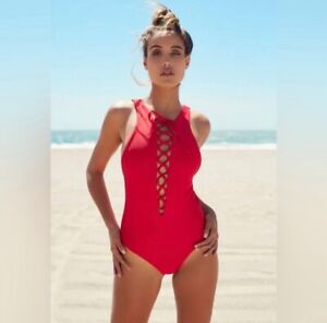 Free People Red Lace Up Swimsuit One Piece S