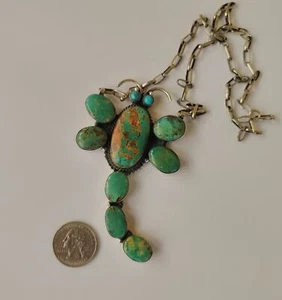 Große 3,75" x 2,25" Navajo Libelle Anhänger Royston Türkis & Sterling 62 grm - Bild 1 von 6