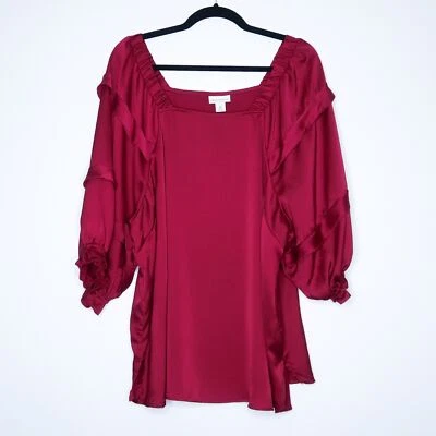 Blusa para mujer Liz Claiborne talla 2X borgoña manga globo oficina carrera top Foto 1 de 4