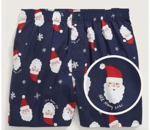Old Navy Men's Size Medium Blue Soft-Washed Boxer Shorts ~ White Santa NWT - Picture 1 of 1
