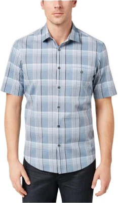 Alfani Men's Plaid Pocket Shirt (Sparkling Blue, Small). - Image 1 of 2