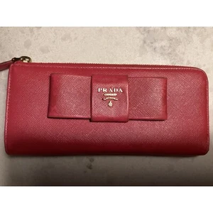 Prada Saffiano Leather Zip Around Wallet Bow Accent Designer - Picture 1 of 13