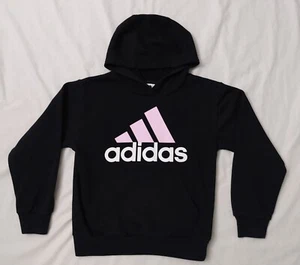 KIDS ADIDAS FLEECE HOODIE SIZE 7/8 BLACK PINK WHITE - Picture 1 of 2