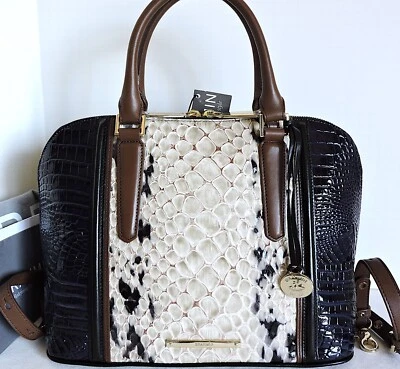 🌹Brahmin Vivian Dome Satchel Bolsa de Transporte Couro Carlisle Creme Azul Marinho Nova Com Etiqueta**HTF  - Imagem 1 de 4