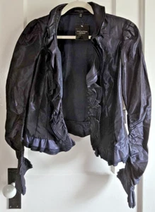 VTG 80S Carmen Marc Valvo blue chinese buttoned  100% Silk ruffled sleeves Sz 6 - Picture 1 of 11