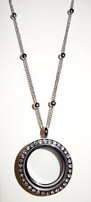 Medium JOS CZ Floating Charm Locket with 20" Chain Fits Origami Owl Charms