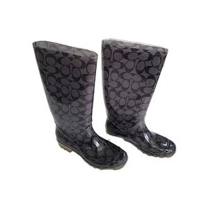 Coach Womens Brown Signature Waterproof Pull On Knee High Rain Boots Size 5 - Picture 1 of 8