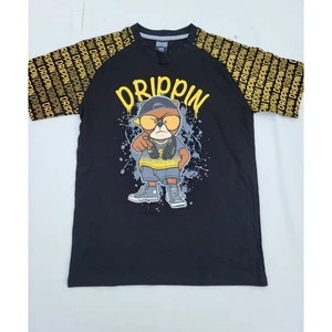 Camiseta gráfica Fresh Laundry Boys negra amarilla Drippin Bear juvenil talla 16/18  - Imagen 1 de 5