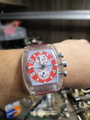 RELOJ CRONÓGRAFO ET ELBA ¡estilo esqueleto en la parte posterior!funciona tiene batería nueva esqueleto Foto 1 de 4