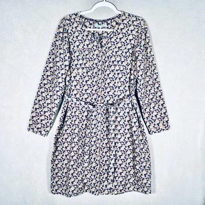 Boden Corduroy Dress Womens 12 Beige Blue Cotton Button Up Belted - Image 1 of 4