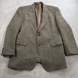 Jos A Bank Harris Tweed Mens 46L Speckled Herringbone Blazer Coat Jacket Gray - Picture 1 of 13
