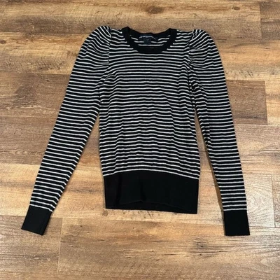 Suéter Pullover French Connection Manga Gigot XS Negro Rayas Oficina Comodidad Foto 1 de 4