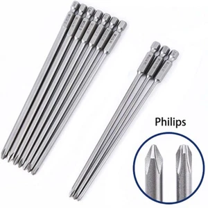 Magnetic PH1 PH2 Screwdriver Power Drill Bit Set Philips 1/4" Hex 50-200mm Long - Picture 1 of 41