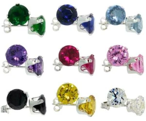 Pendientes Broche Plata Ley Con / 7mm (1.25 Quilate) Talla Brillante Cz Cortado - Imagen 1 de 11