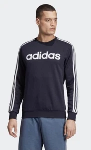 NWT Adidas Medium Men's Navy Blue Essentials 3 Stripe Sweatshirt Fleece Lined - Picture 1 of 12
