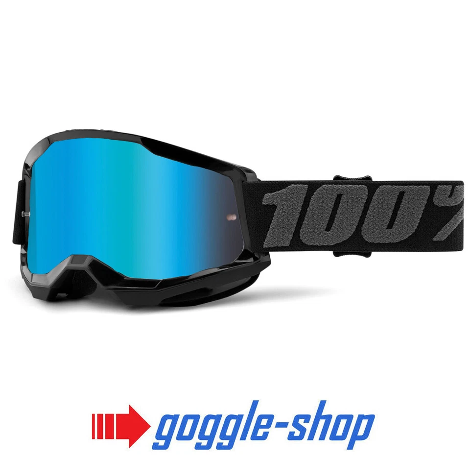 100% STRATA 2 Motocross MX Bicicleta MTB Gafas Negro Claro / Lente Azul Espejo - Imagen 1 de 1