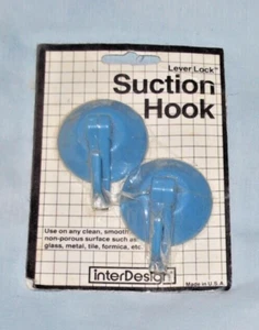 (NWT) Set of 2 InterDesign #176 BLUE Plastic Lever Power Lock Suction Hooks - Picture 1 of 3