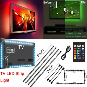 TV LED Backlight 4 X 50CM USB 5050 RGB LED Strip Light Remote Kit 5V 30Leds/M - Picture 1 of 11