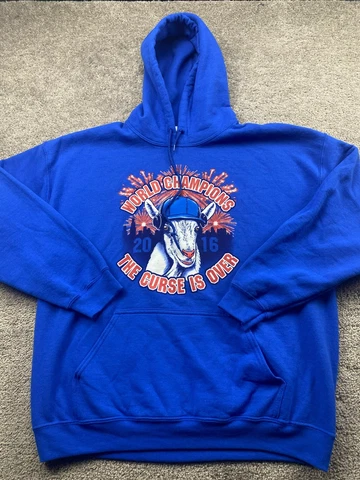 Chicago Cubs Sweater Mens XL Extra Large Blue Hoodie Baseball Goat Curse Over Cover