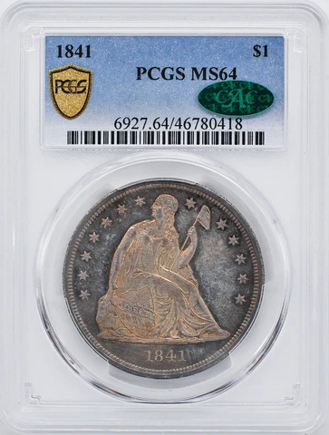 1841 LIBERTY SEATED S$1 PCGS MS 64 Cover