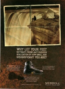 1998  PRINT AD - MERRELL BOOT FOOTWEAR AD - CAMPING ON TOP OF WATERFALL - Picture 1 of 1