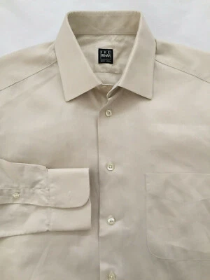 Camisa de vestir para hombre IKE BEHAR New York manga larga beige liso talla 14 1/2/32 Foto 1 de 4