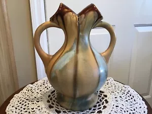 Vintage Belgium Wedding Vase Brown Tan Blue 7 1/2” Tall - Picture 1 of 9