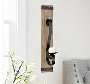 Wood Plank with Metal Accent Wall Sconce. ELEGANT LOOK HOME DECOR - Picture 1 of 3