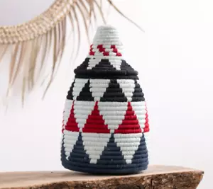 Hand-Woven Berber Basket Handmade Moroccan Wicker Basket Straw Abstract Boho - Picture 1 of 6