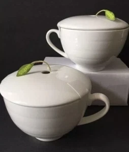 BNWOB Tea Forte Porcelain Café Tea Cups w/ Lids, Steeping Hole In Lid, Set of 2 - Picture 1 of 4