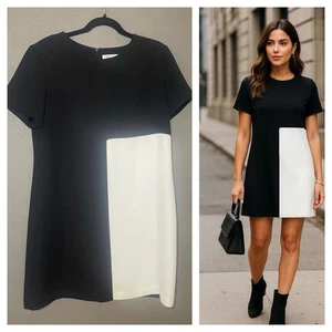 Talbots 14P Schwarz Weiß Colorblock Mod Etuikleid Kurzarm Arbeit Büro - Bild 1 von 7